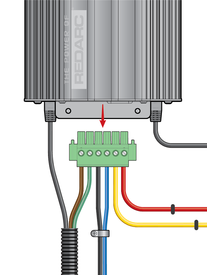 Diagram showing the green connector being removed from the Manager30 charger.