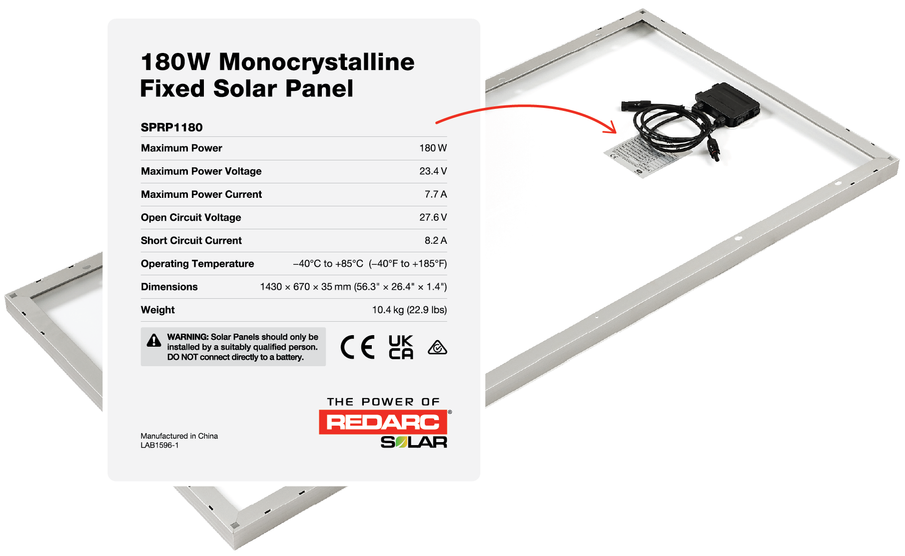 Solar panel specifications.